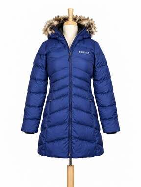 Marmot Montreal Women XS 700 Fill Down Puffer Coat Arctic Navy Fur Hood NWT